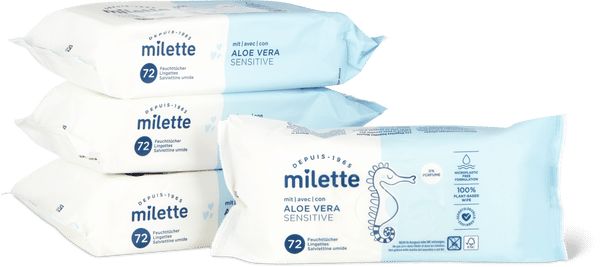 Milette Lingettes imprégnées Sensitive 0% de parfum, aloe vera