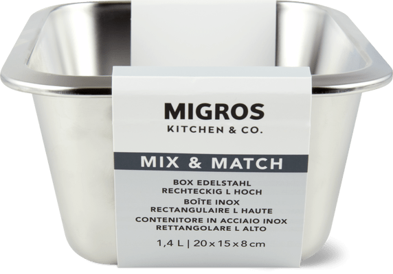 Migros Kitchen & Co. Boîte en acier inoxydable haute rectangulaire, L, 1,4 l