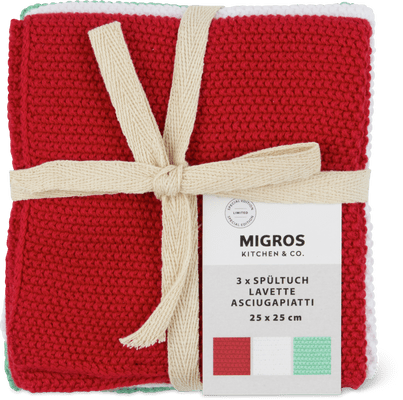 Migros Kitchen & Co. Asciugapiatti tinta unita rosso, verde e bianco