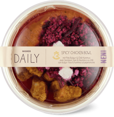 Migros Daily Spicy Chicken Bowl con bulgur rosa & hummus al peperoncino