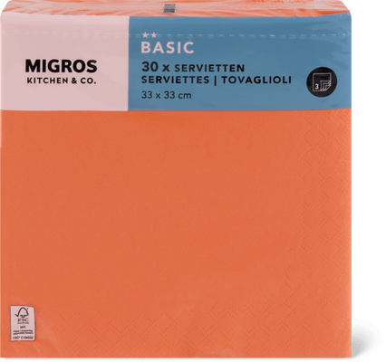 Migros Kitchen & Co. Papierservietten Orange, 33x33cm