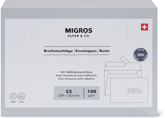 Migros Paper & Co. Enveloppes C5, fenêtre à droite
