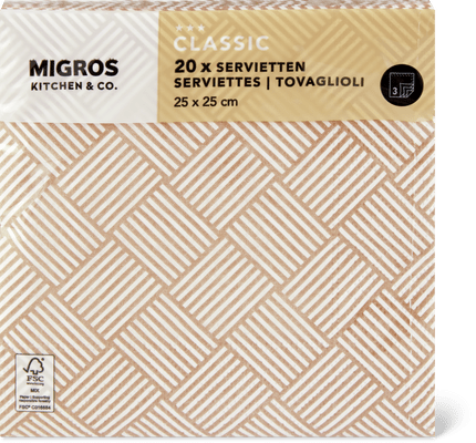 Migros Kitchen & Co. Serviettes en papier à motifs, 25 x 25 cm