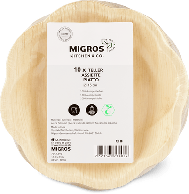 Migros Kitchen & Co. Assiettes Feuille de palmier, 15 cm
