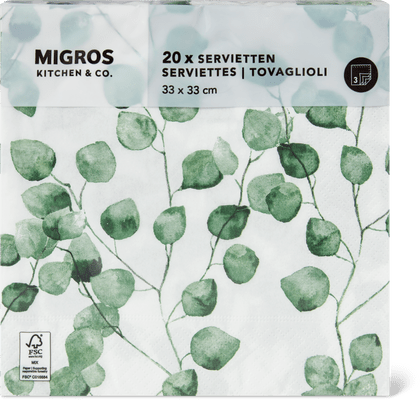 Migros Kitchen & Co. Papierservietten Gemustert, 33x33cm