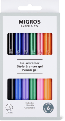 Migros Paper & Co. 6 stylos gel, encre effaçable effaçable