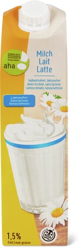 IP-SUISSE aha! Latte parzialmente scremato 1,5% di grassi, UHT, senza lattosio