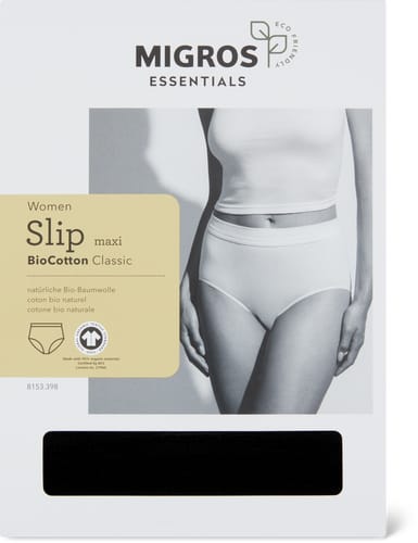 Ladies’ Maxi Briefs Organic Cotton Classic (Farbe: black, Grösse: S)
