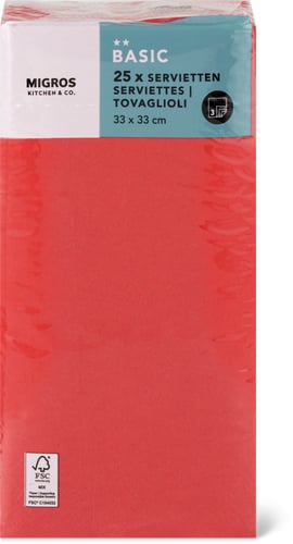 Paper Napkins Red, 1/8 Fold 33 x 33 cm (Farbe: mrot, Grösse: 000)