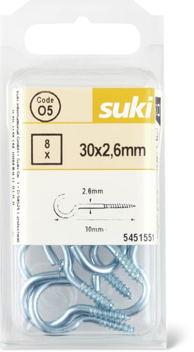 Threaded Screw-in Hook for Wood, 2.6 x 30mm