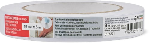 Ruban de montage pour l’intérieur 19 mm x 5 m