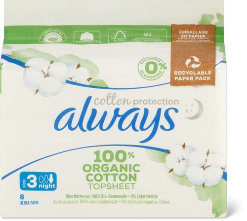 Bio Cotton Ultra Night pads with wings
