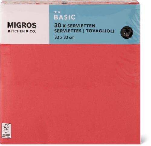 Paper Napkins Red, 33 x 33 cm