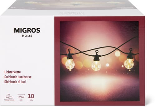 Ghirlanda di luci da esterno estensibile 10 LED luce bianca calda, 2,7 m