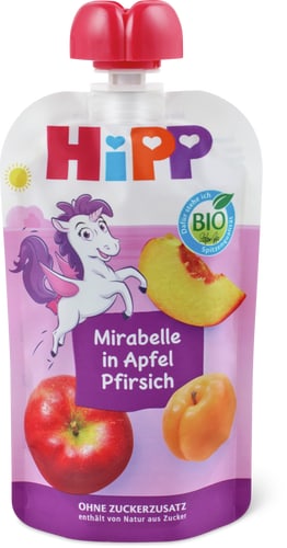 Bio Mirabelle, apple and peach squeeze bag  from 1 year