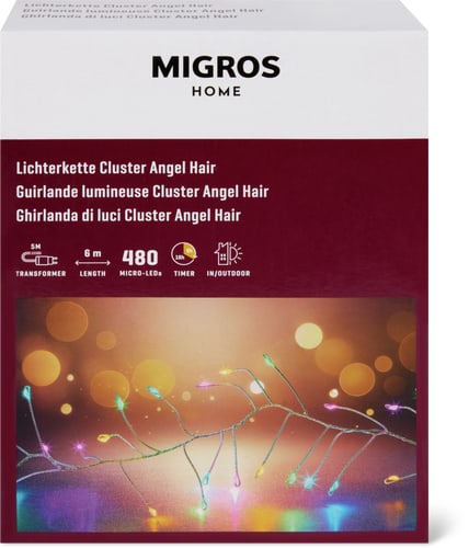 Outdoor Fairy Lights Cluster, Angel Hair 480 LED Multicolour, 6 m