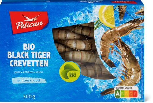 Bio Black tiger prawns whole, raw