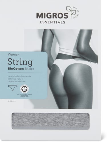 Migros Essentials Damen String Bio Cotton Basics (Farbe: grau, Grösse: XXL)