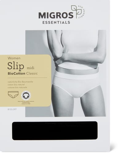 Ladies’ Midi Briefs Organic Cotton Classic (Farbe: black, Grösse: S)