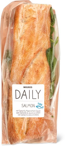 Migros Daily ASC Baguette al salmone con spinaci e salsa al rafano