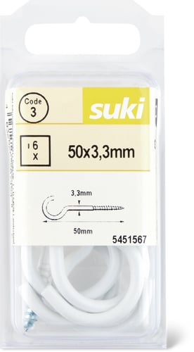 Threaded Screw-in Hook for Wood, 3.3 x 50mm