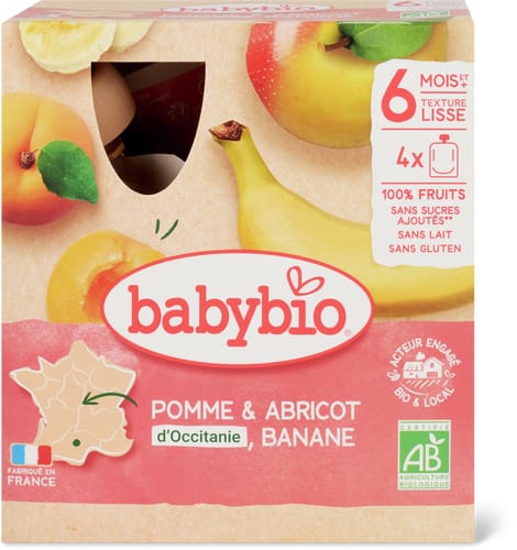 babybio Bio Gourdes souples Pomme, abricot et banane  à partir de 6 mois