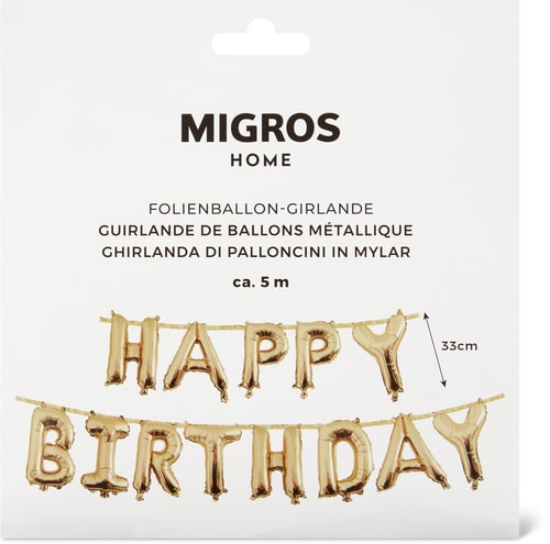 Foil Balloon Garland Happy Birthday, Gold