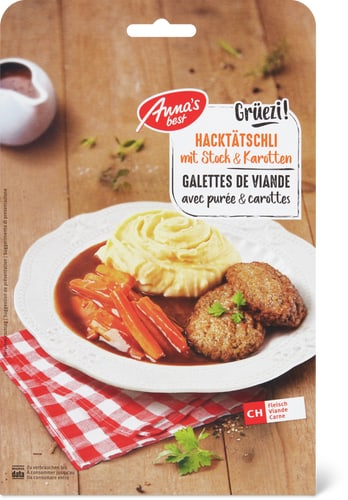 Flattened Meatballs With Mashed Potato & Carrots