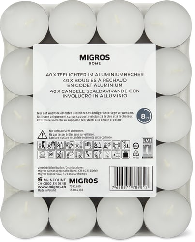 Tea Lights White, 8 h