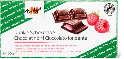 Chocolate bar Dark with sugar fondant filling & raspberry flavour
