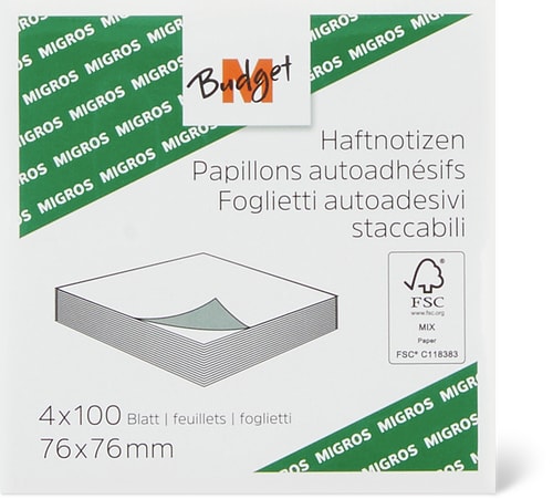 Sticky Notes 76 x 76 mm, 4 x 100 Sheets, Yellow