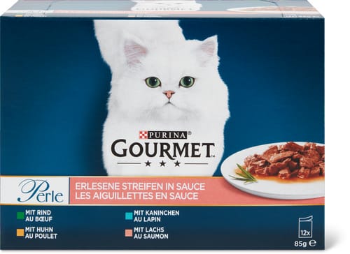 Perle Exquisite strips in sauce with beef, chicken, rabbit and salmon