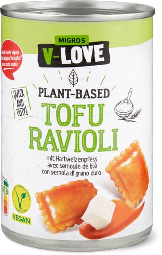 Tofu ravioli with durum wheat semolina, plant-based