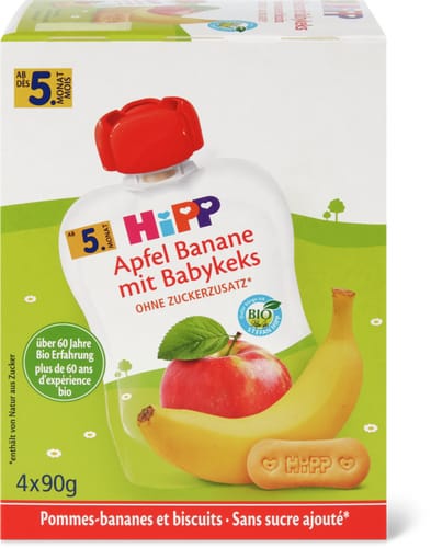 Bio Apple and banana squeeze pouch with baby biscuits  from 1 year