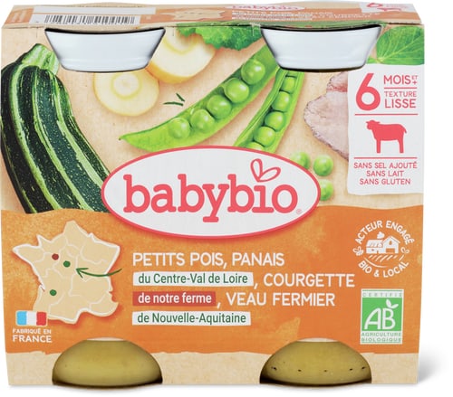 babybio Bio Pappa di pastinaca, piselli e carne di vitello da 6 mesi