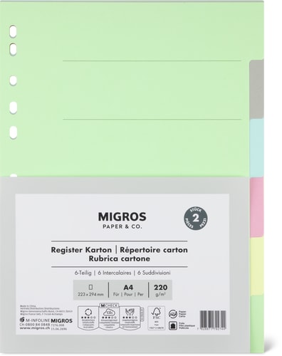 Cardboard Dividers A4, 6-Piece, Coloured