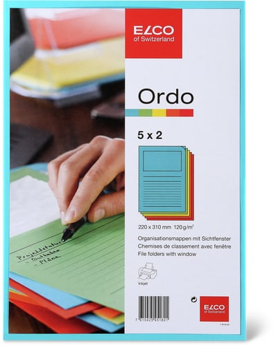 Chemises de classement Ordo A4, avec fenêtre, multicolore (Couleur: sortiert)
