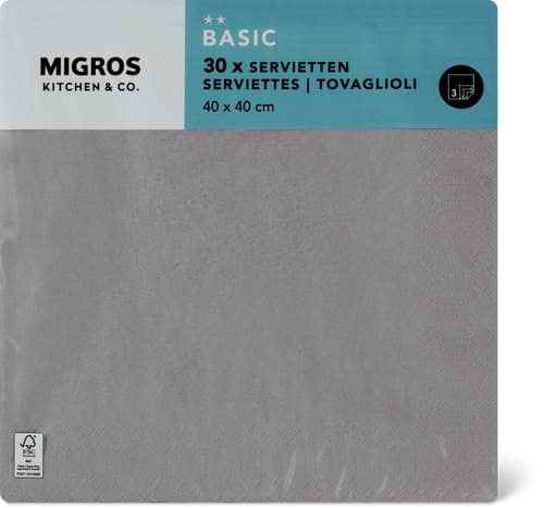 Migros Kitchen & Co. Paper Napkins Grey, 40 x 40cm