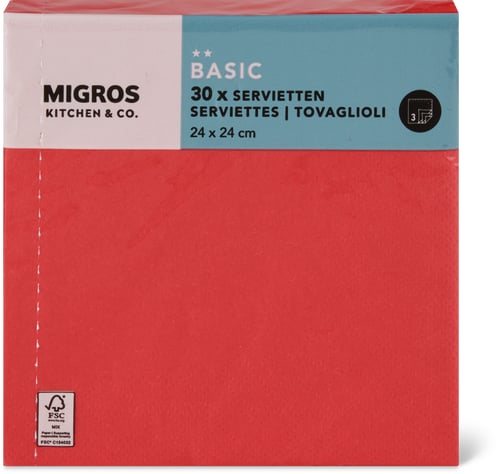 Paper Napkins Red, 24 x 24 cm