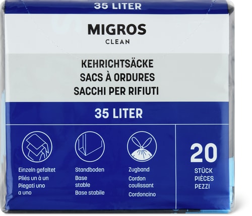 Migros Clean Sacchi per rifiuti piegati uno a uno, 35 l