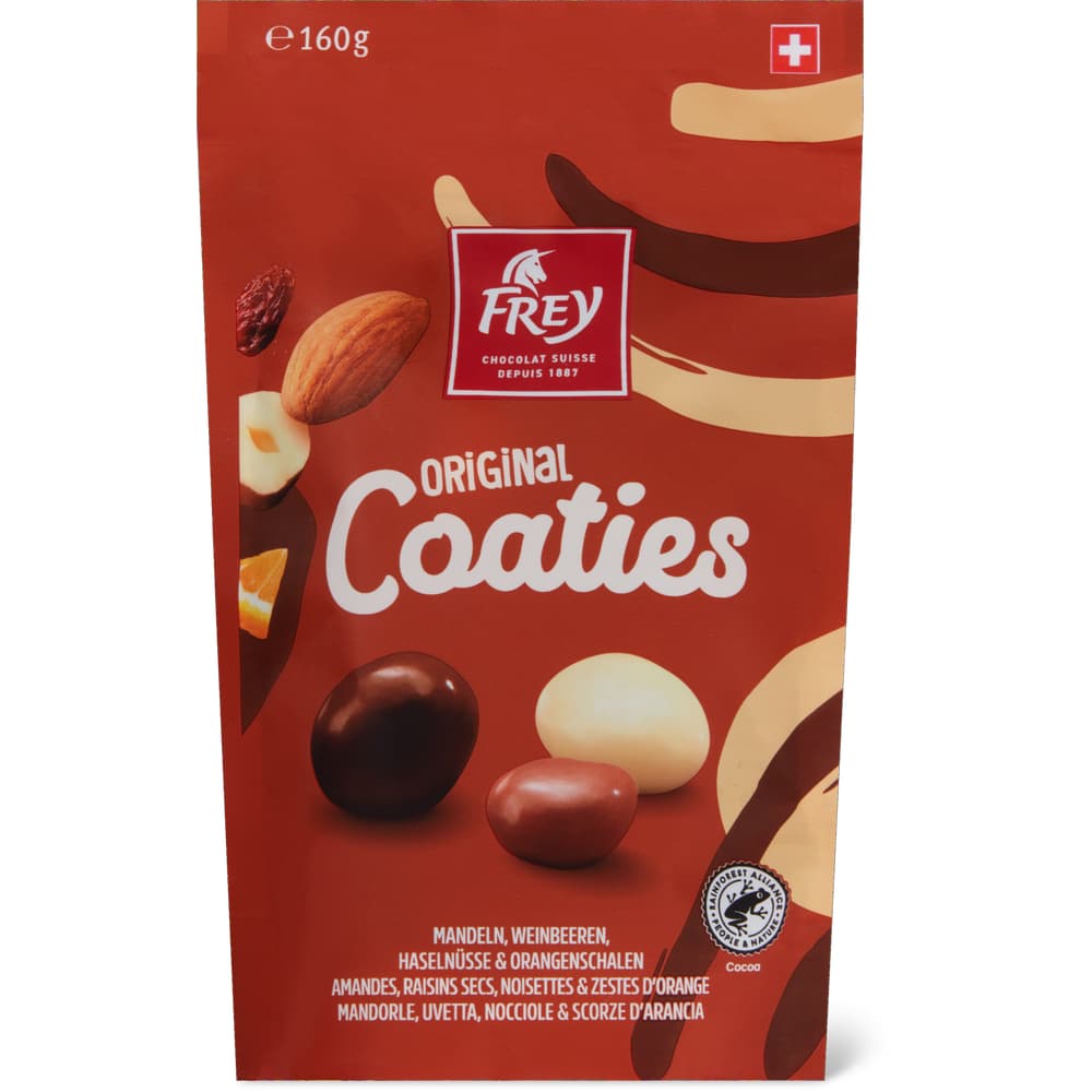 Frey Coaties Schokolade-Dragées Mandeln, Weinbeeren, Haselnüsse und Orangeat