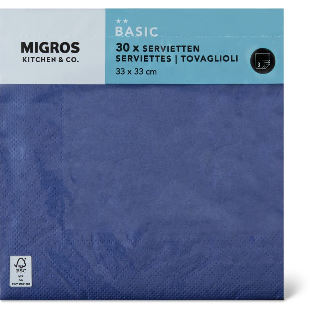 Migros Kitchen & Co. Papierservietten Dunkelblau, 33x33cm