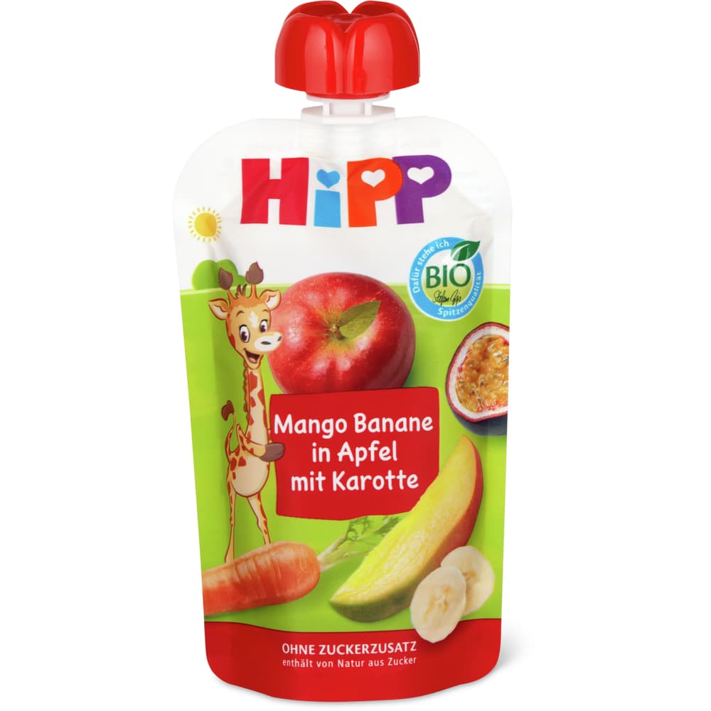 HiPP Bio Quetschbeutel für Babys Mango, Banane, Apfel & Karotte Ab 12 Monaten