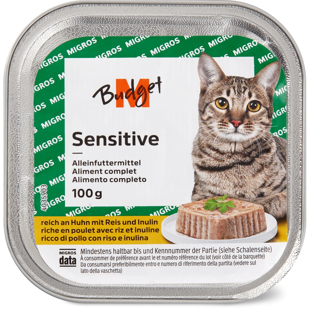 M-Budget Sensitive Pâté Reich an Huhn mit Reis und Inlin