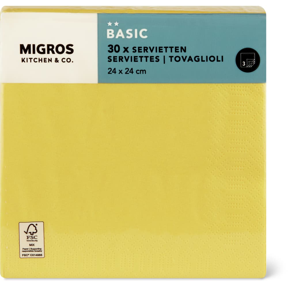 Migros Kitchen & Co. Papierservietten Gelb, 24x24cm