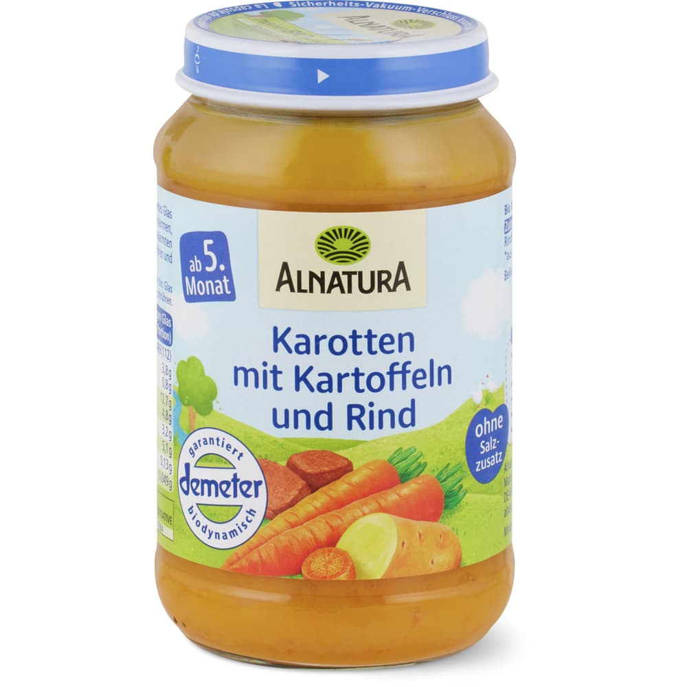 Alnatura Demeter Babygläschen mit Karotten, Kartoffeln und Rindfleisch Ab 4 Monaten