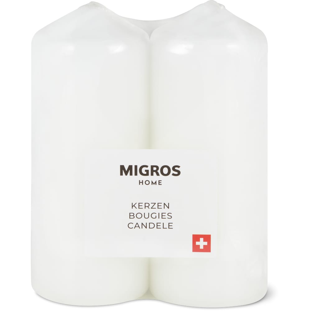 Migros Home Zylinderkerzen weiß, Wachs, 45h, 150 x 60mm, 2x330g