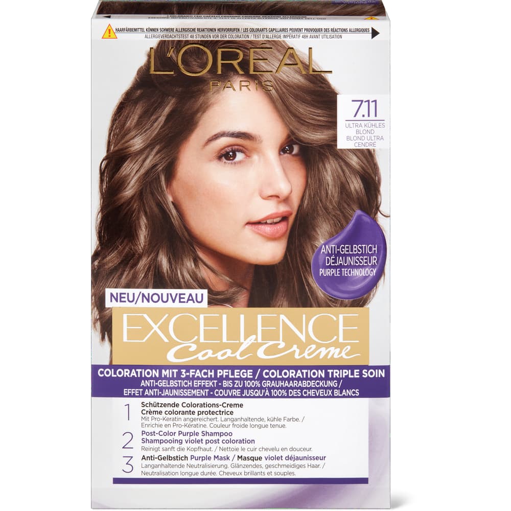 L'Oréal Paris Excellence Cool Crème Dauerhafte Haarfarbe 7.11 Ultra kühles Blond