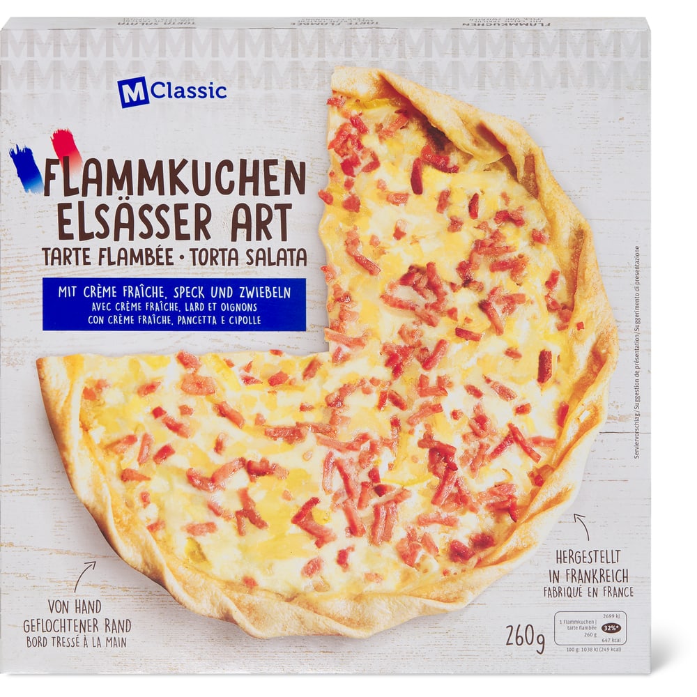 M-Classic Flammkuchen Elsässer Art mit Crème Fraîche, Speck und Zwiebeln