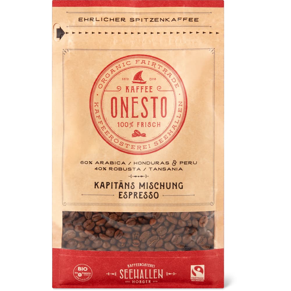 Onesto Bohnenkaffee Bio, Kapitäns Mischung Espresso